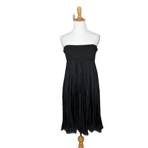 Express 100% Silk Strapless Tube Top Dress Beaded Pleated Black Size Medium